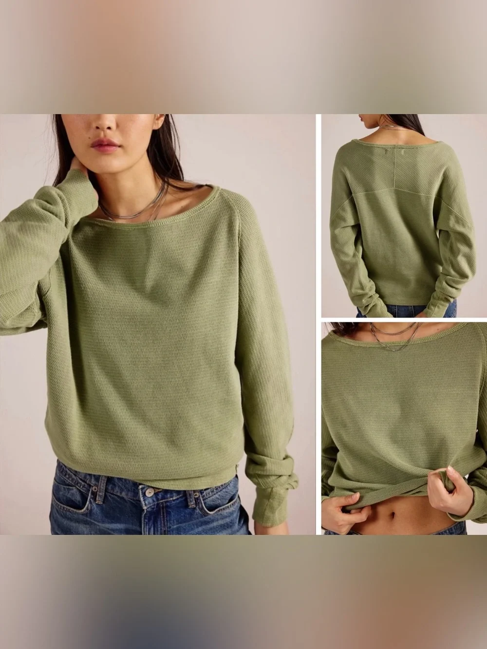 NWT Free People We The Free Jess Long Sleeve - soft moss green - Small